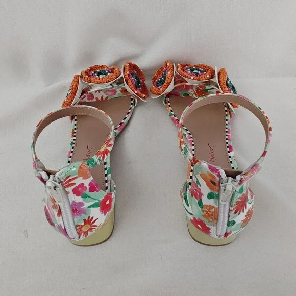 Betsey Johnson Floral Ankle-Strap Sandals with Orange Crochet Flowers - Picture 6 of 14